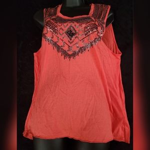 Express Coral Embroidered Top Large